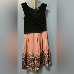 S.L. Fashions Black and Pink Pleated Midi Dress
